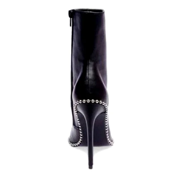 New w/Box Steve Madden Worthy Genuine Leather Studded Zip Stiletto Dress Booties - Picture 7 of 8